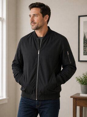 Mens Softshell Jacket Medium Black Windproof Full Zip Outdoor Light Windbreaker